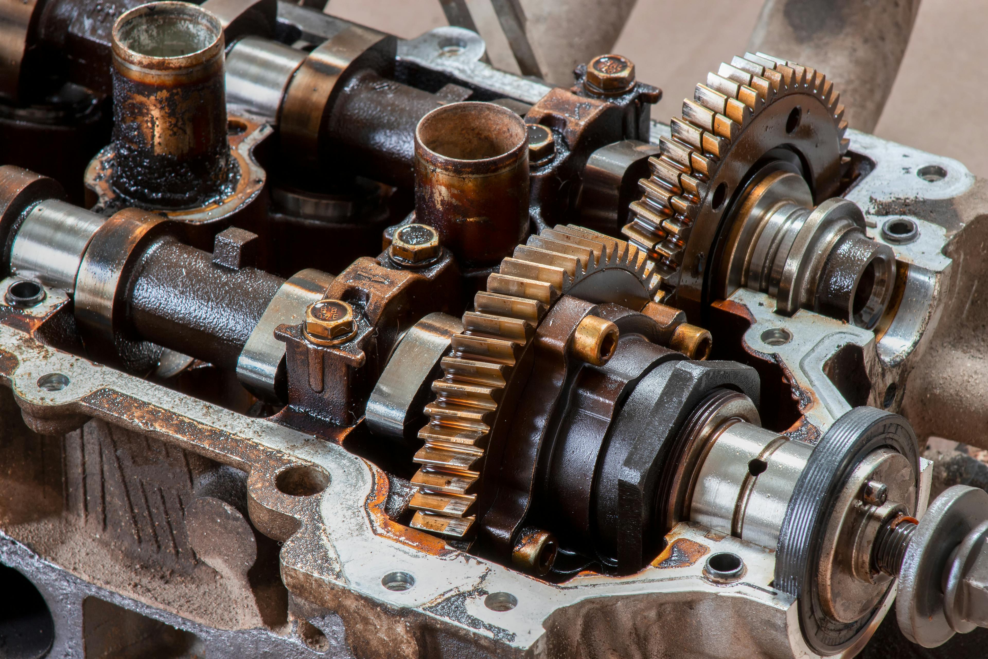 Camshaft gears on a car engine