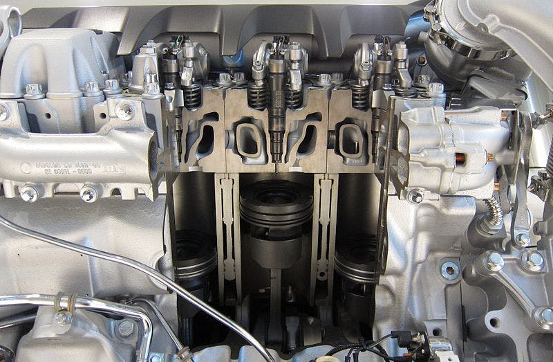 Cross section of a V8 diesel engine
