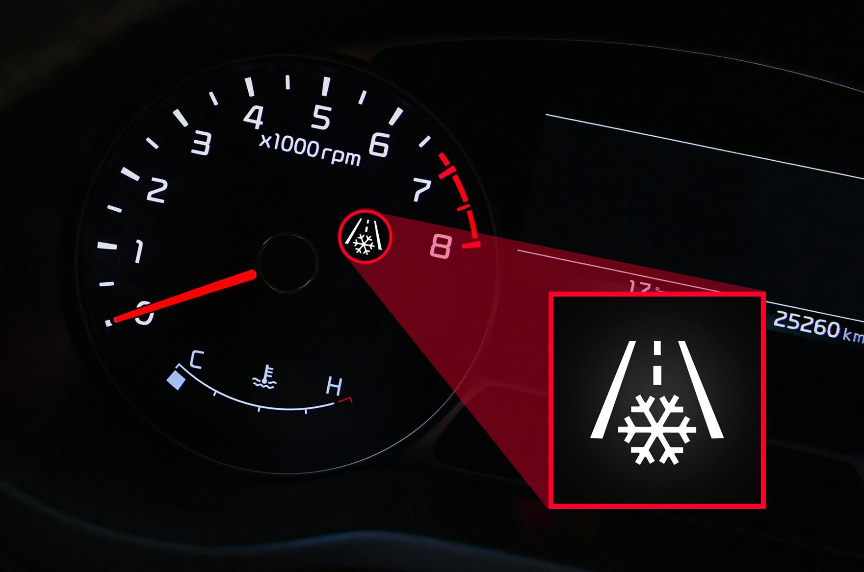 Low outside temperature warning light on dashboard